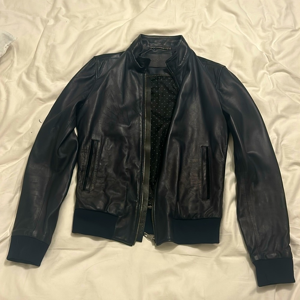 Stylish, blue leather jacket. Dolce & Gabbana size 48 IT. Great condition